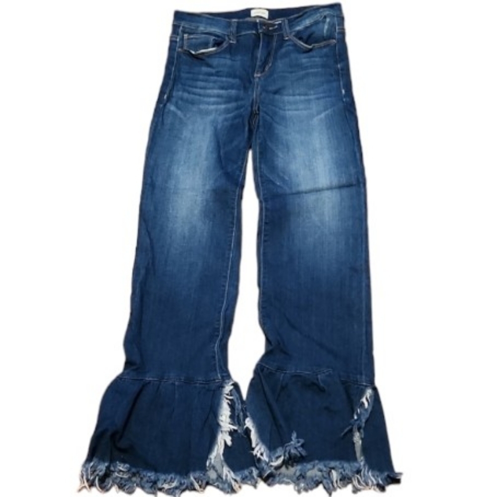 Sneak Peak Jeans Women size Blue 5 mid rise Distressed hem flare leg Bell